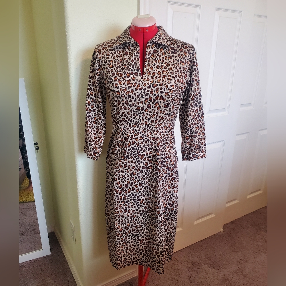 Leopard Print Shirt Dress in Brown